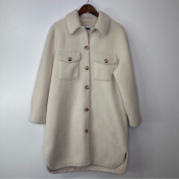 Rebecca Minkoff Harper Long Sherpa‎ Shacket Ivory Size L - Picture 2 of 9
